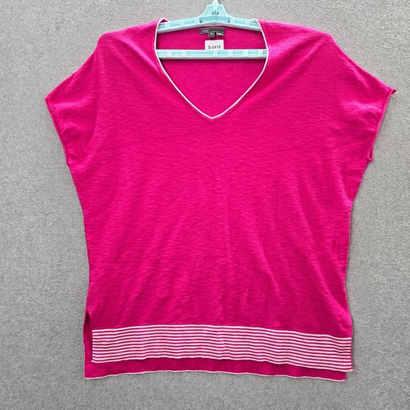 Vince Women Top Medium Pink Knit V Neck Midweight Short Sleeve Pullover - Picture 1 of 9
